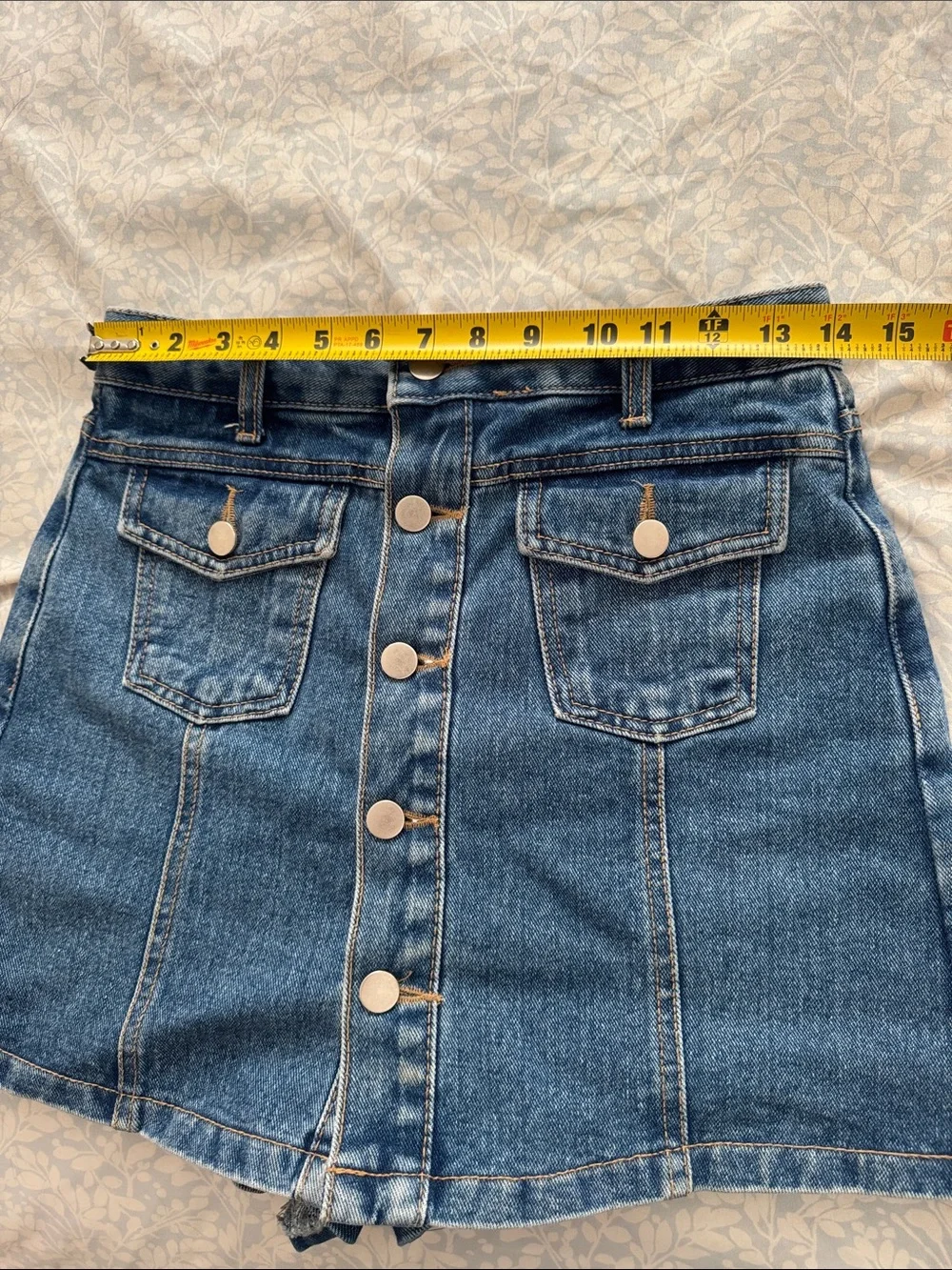 Classic Blue Denim Button-Front Mini Shorts